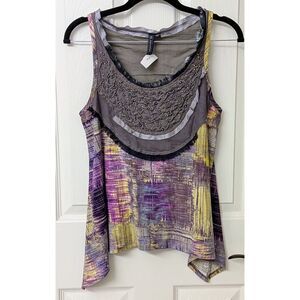 Anthropologie One September Boho Beaded Whimsygoth Print Tank